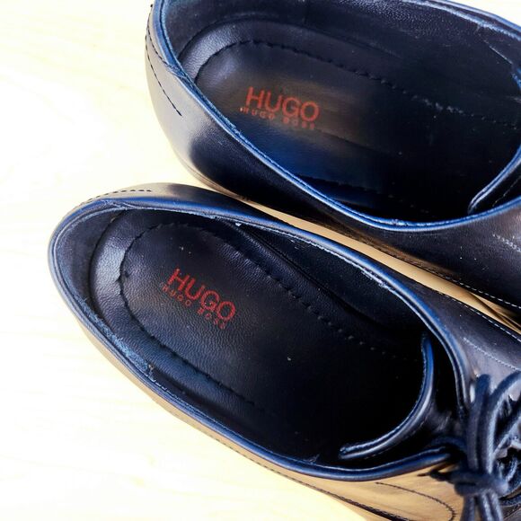 Hugo Boss Dressapp Mens‎ Size 7 Derby shoes Black Leather Blutcher shoes cap toe main image 10